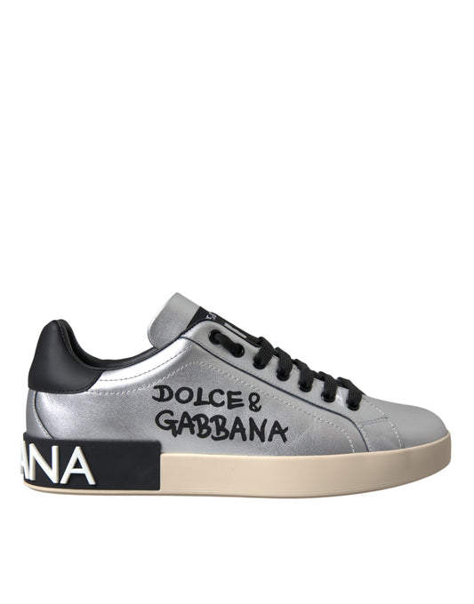 Чоловічі кросівки з телячої шкіри Dolce &amp; Gabbana Silver Portofino