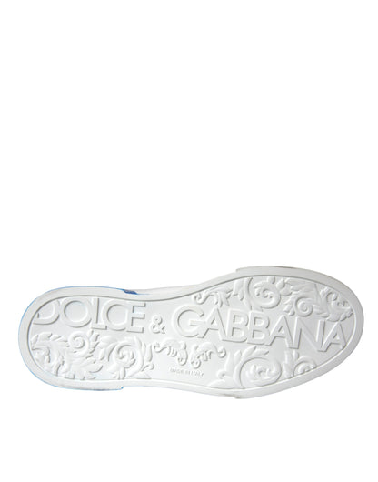 Dolce &amp; Gabbana Біло-сині шкіряні низькі кросівки з логотипом