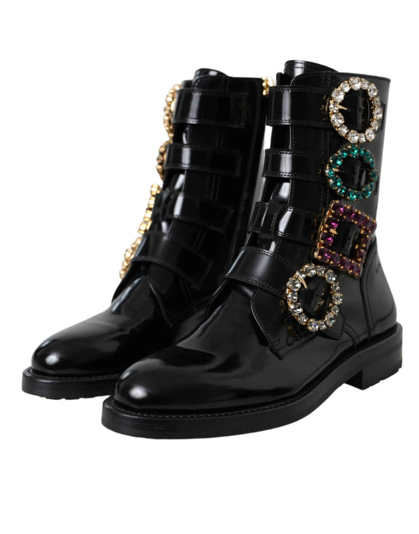 Чорні шкіряні черевики Dolce &amp; Gabbana з кришталевими пряжками