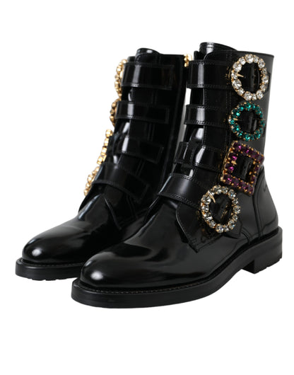 Чорні шкіряні черевики Dolce &amp; Gabbana з кришталевими пряжками