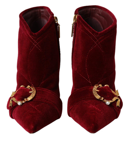 Черевики Dolce &amp; Gabbana Dark Red Velvet Devotion Buckle Boots