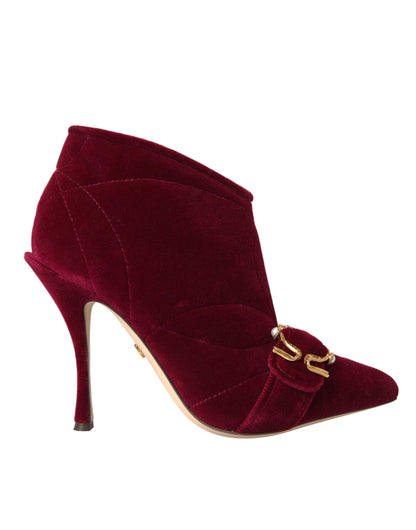 Черевики Dolce &amp; Gabbana Dark Red Velvet Devotion Buckle Boots