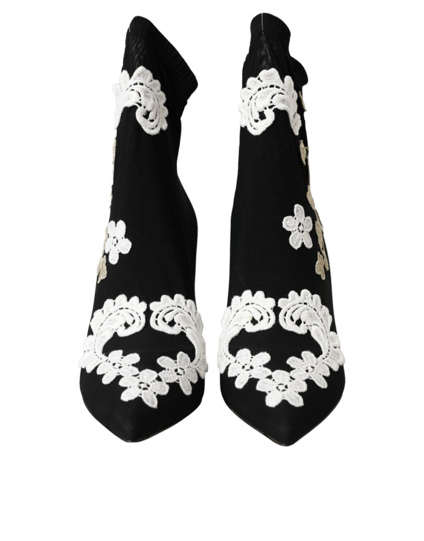 Dolce &amp; Gabbana Чорно-білі черевики з вишивкою