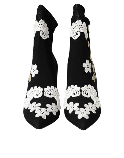 Dolce &amp; Gabbana Чорно-білі черевики з вишивкою