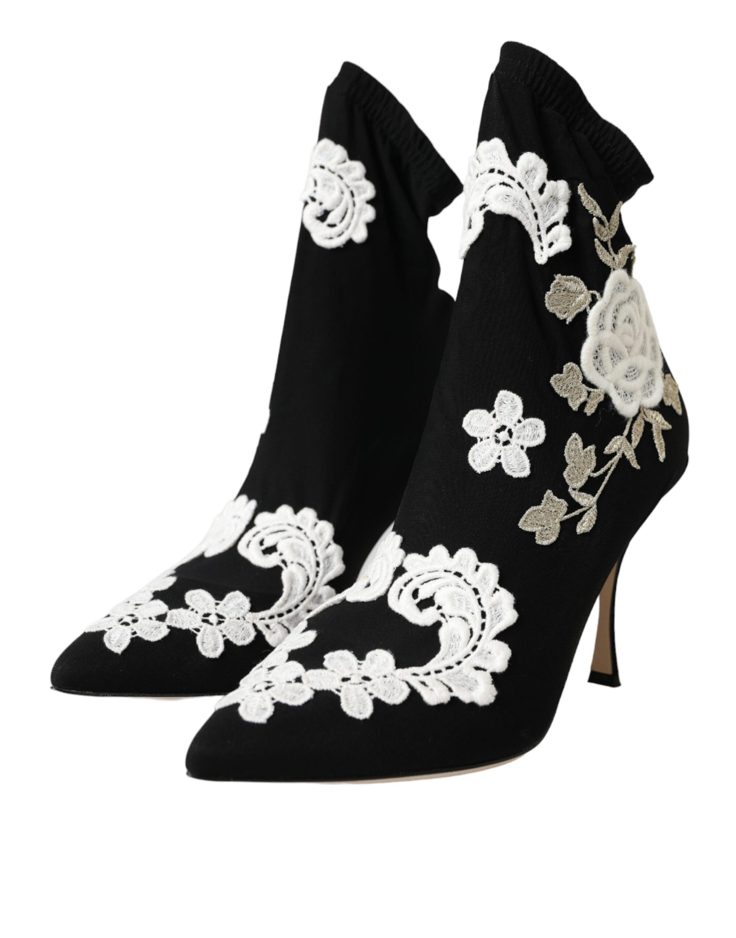 Dolce &amp; Gabbana Чорно-білі черевики з вишивкою