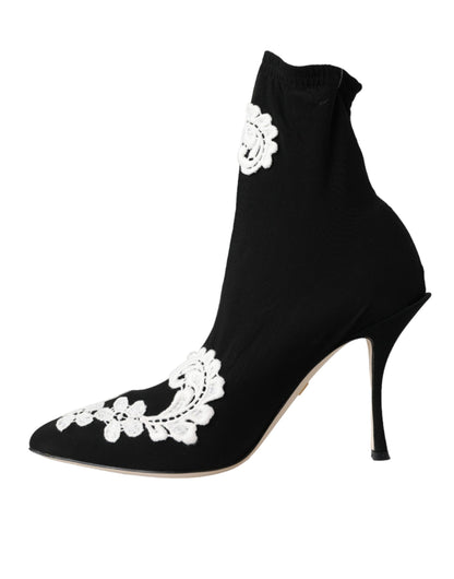 Dolce &amp; Gabbana Чорно-білі черевики з вишивкою
