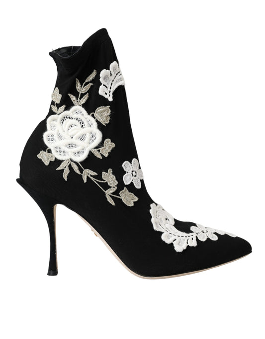 Dolce &amp; Gabbana Чорно-білі черевики з вишивкою