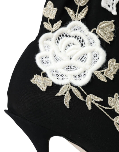 Dolce &amp; Gabbana Чорно-білі черевики з вишивкою