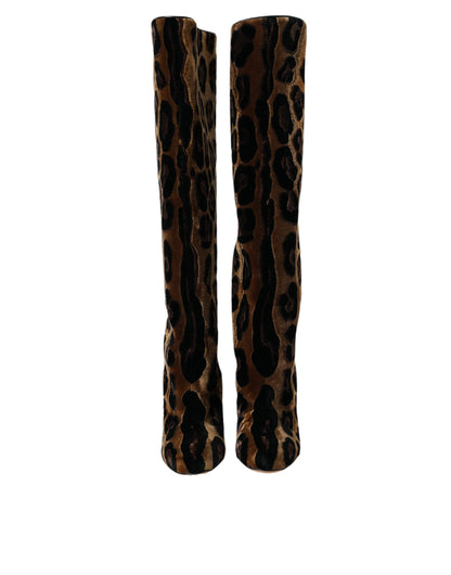Взуття Dolce &amp; Gabbana Brown Giraffe Velvet Leather Boots