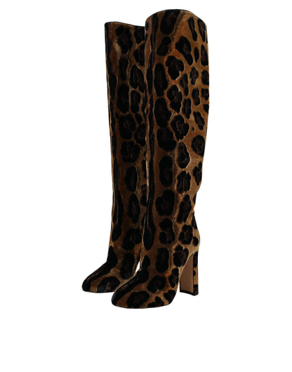 Взуття Dolce &amp; Gabbana Brown Giraffe Velvet Leather Boots