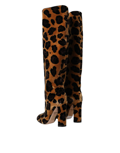 Взуття Dolce &amp; Gabbana Brown Giraffe Velvet Leather Boots