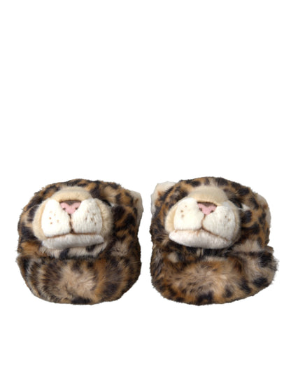 Dolce &amp; Gabbana Коричневі тапочки з тиграми на плоскій підошві Босоніжки