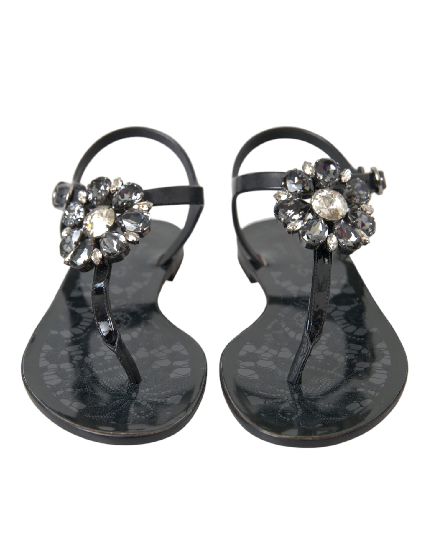 Dolce &amp; Gabbana Black Crystal Flats Сандалі В'єтнамки Взуття