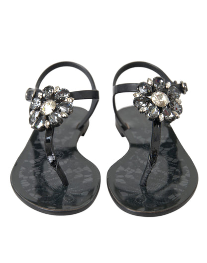 Dolce &amp; Gabbana Black Crystal Flats Сандалі В'єтнамки Взуття