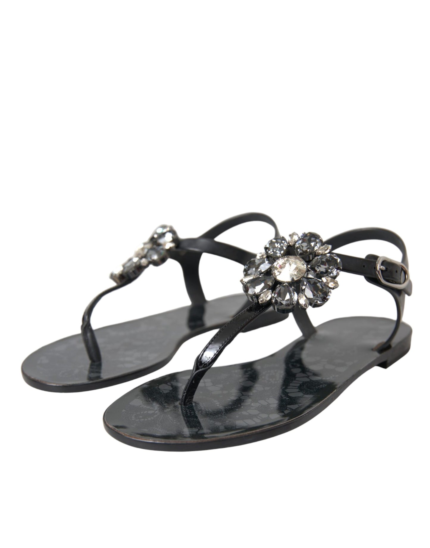 Dolce &amp; Gabbana Black Crystal Flats Сандалі В'єтнамки Взуття