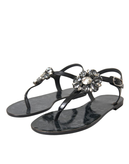 Dolce &amp; Gabbana Black Crystal Flats Сандалі В'єтнамки Взуття