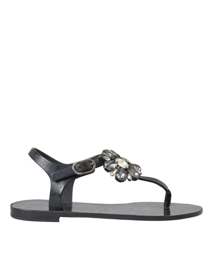 Dolce &amp; Gabbana Black Crystal Flats Сандалі В'єтнамки Взуття