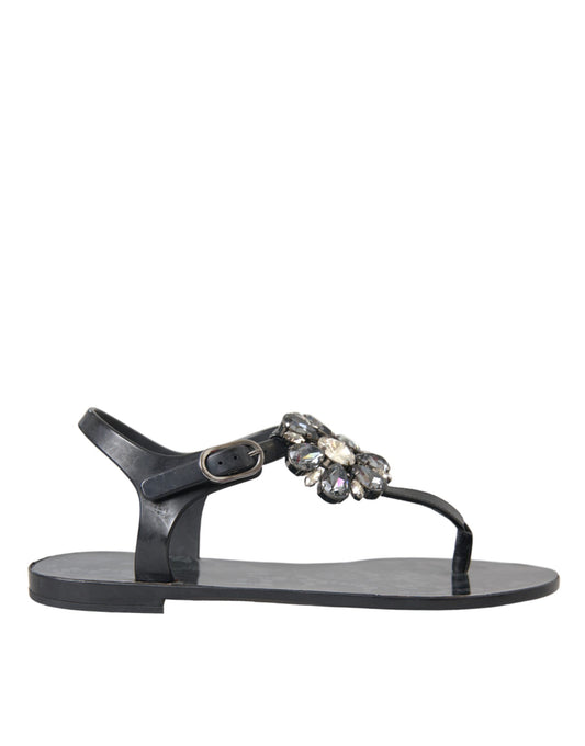 Dolce &amp; Gabbana Black Crystal Flats Сандалі В'єтнамки Взуття