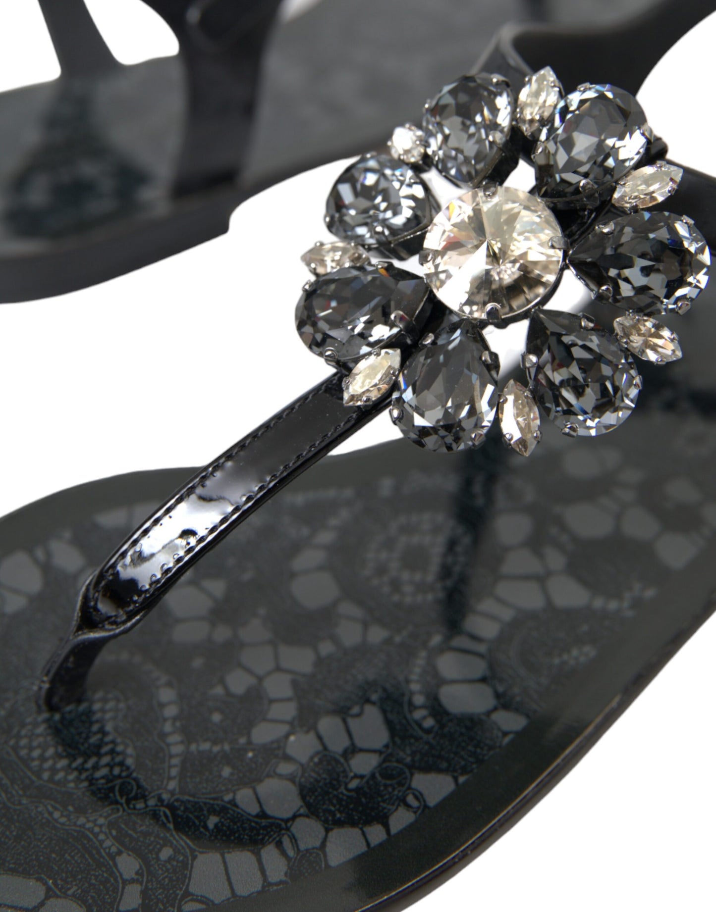 Dolce &amp; Gabbana Black Crystal Flats Сандалі В'єтнамки Взуття