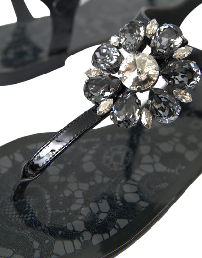 Dolce &amp; Gabbana Black Crystal Flats Сандалі В'єтнамки Взуття