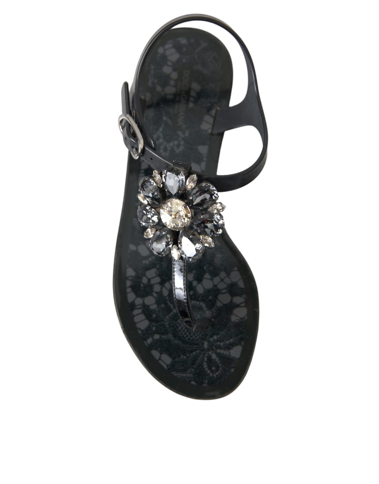 Dolce &amp; Gabbana Black Crystal Flats Сандалі В'єтнамки Взуття