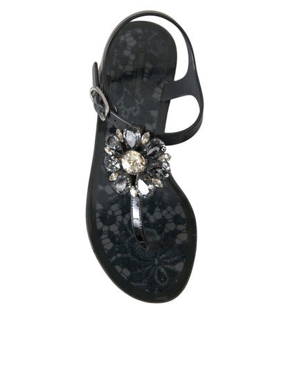 Dolce &amp; Gabbana Black Crystal Flats Сандалі В'єтнамки Взуття