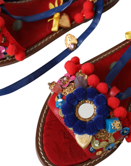 Багатобарвні босоніжки Dolce &amp; Gabbana з хутряними помпонами