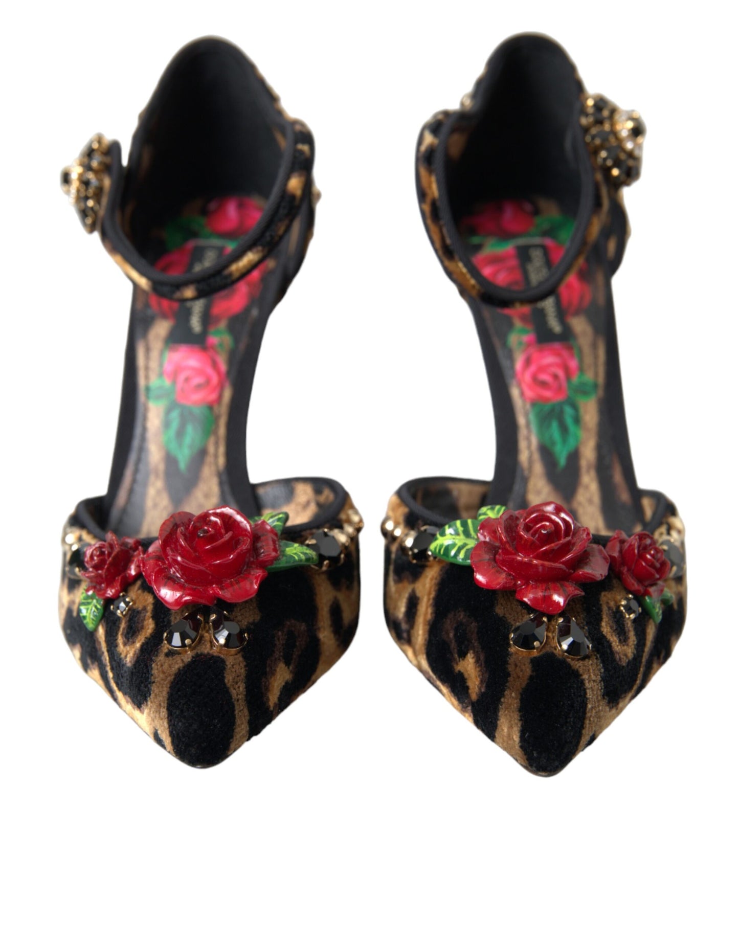 Коричневі туфлі-лодочки Dolce &amp; Gabbana з леопардовим квітковим кристалом Mary Janes