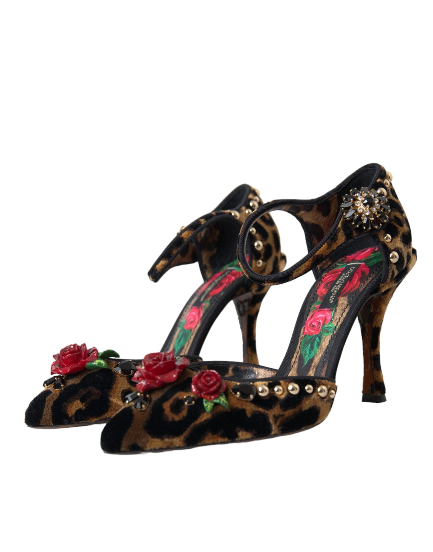 Коричневі туфлі-лодочки Dolce &amp; Gabbana з леопардовим квітковим кристалом Mary Janes