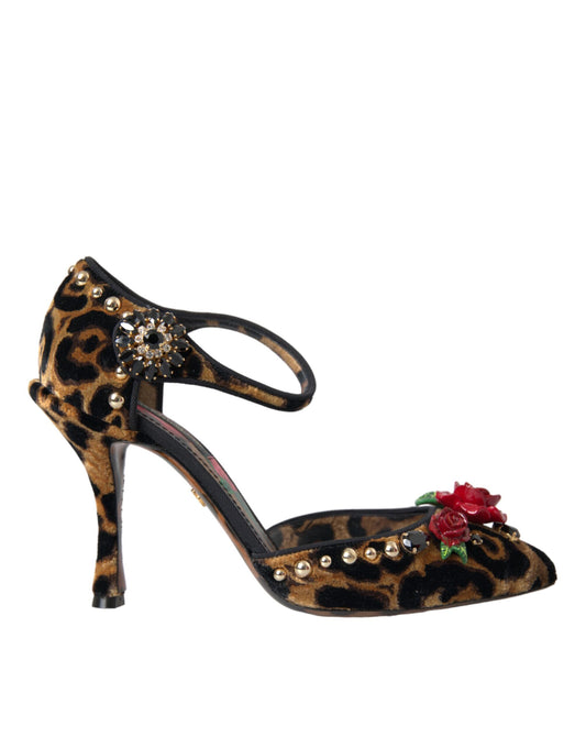 Коричневі туфлі-лодочки Dolce &amp; Gabbana з леопардовим квітковим кристалом Mary Janes