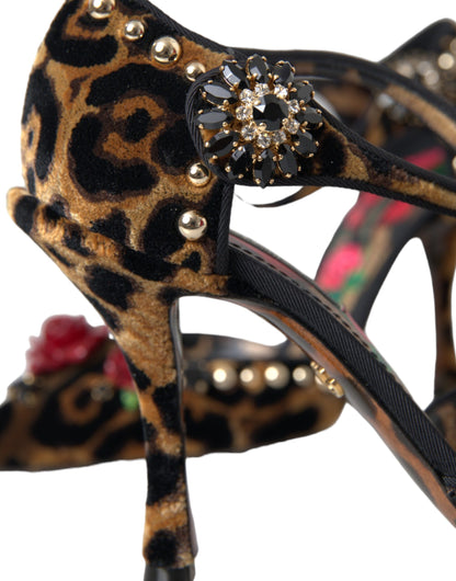 Коричневі туфлі-лодочки Dolce &amp; Gabbana з леопардовим квітковим кристалом Mary Janes