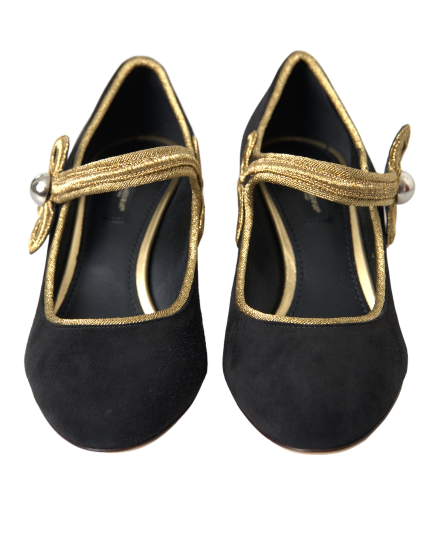 Туфлі-лодочки Dolce &amp; Gabbana Black Suede Gold Mary Janes Heels