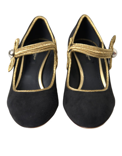 Туфлі-лодочки Dolce &amp; Gabbana Black Suede Gold Mary Janes Heels