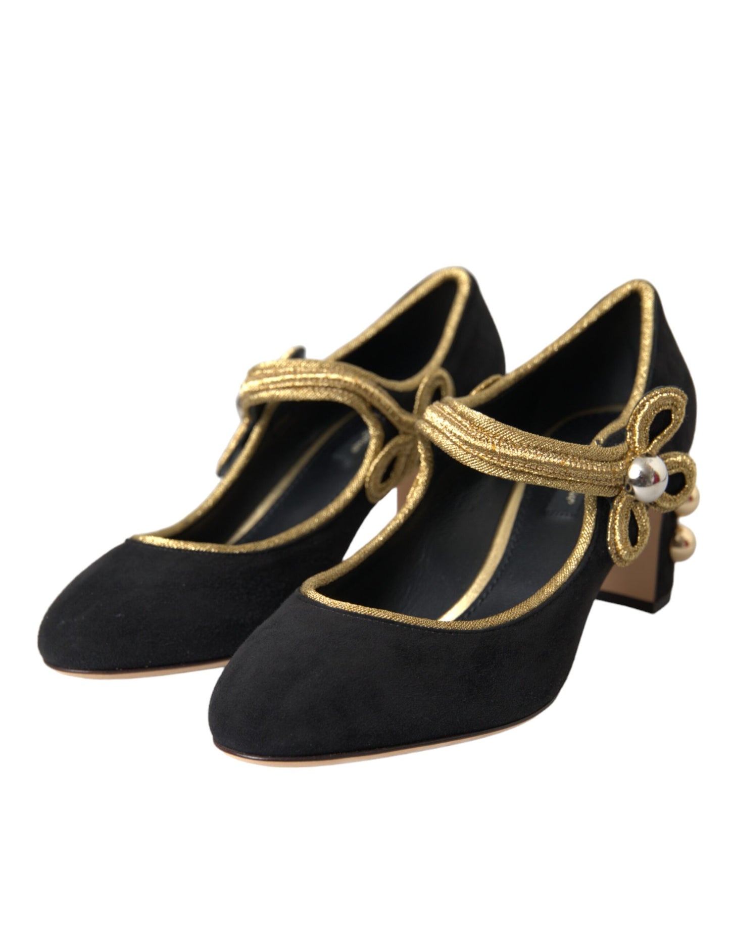 Туфлі-лодочки Dolce &amp; Gabbana Black Suede Gold Mary Janes Heels