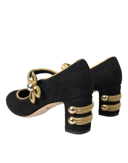 Туфлі-лодочки Dolce &amp; Gabbana Black Suede Gold Mary Janes Heels