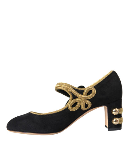 Туфлі-лодочки Dolce &amp; Gabbana Black Suede Gold Mary Janes Heels