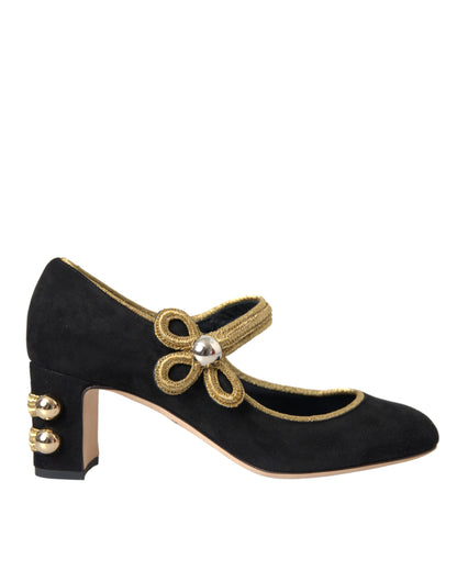 Туфлі-лодочки Dolce &amp; Gabbana Black Suede Gold Mary Janes Heels