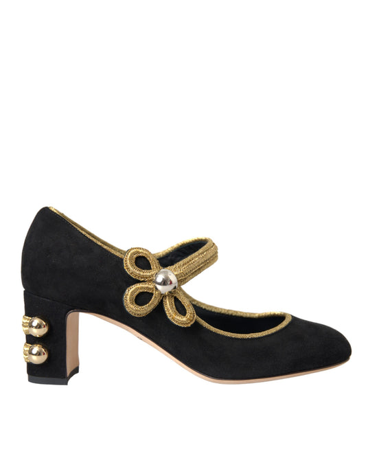 Туфлі-лодочки Dolce &amp; Gabbana Black Suede Gold Mary Janes Heels