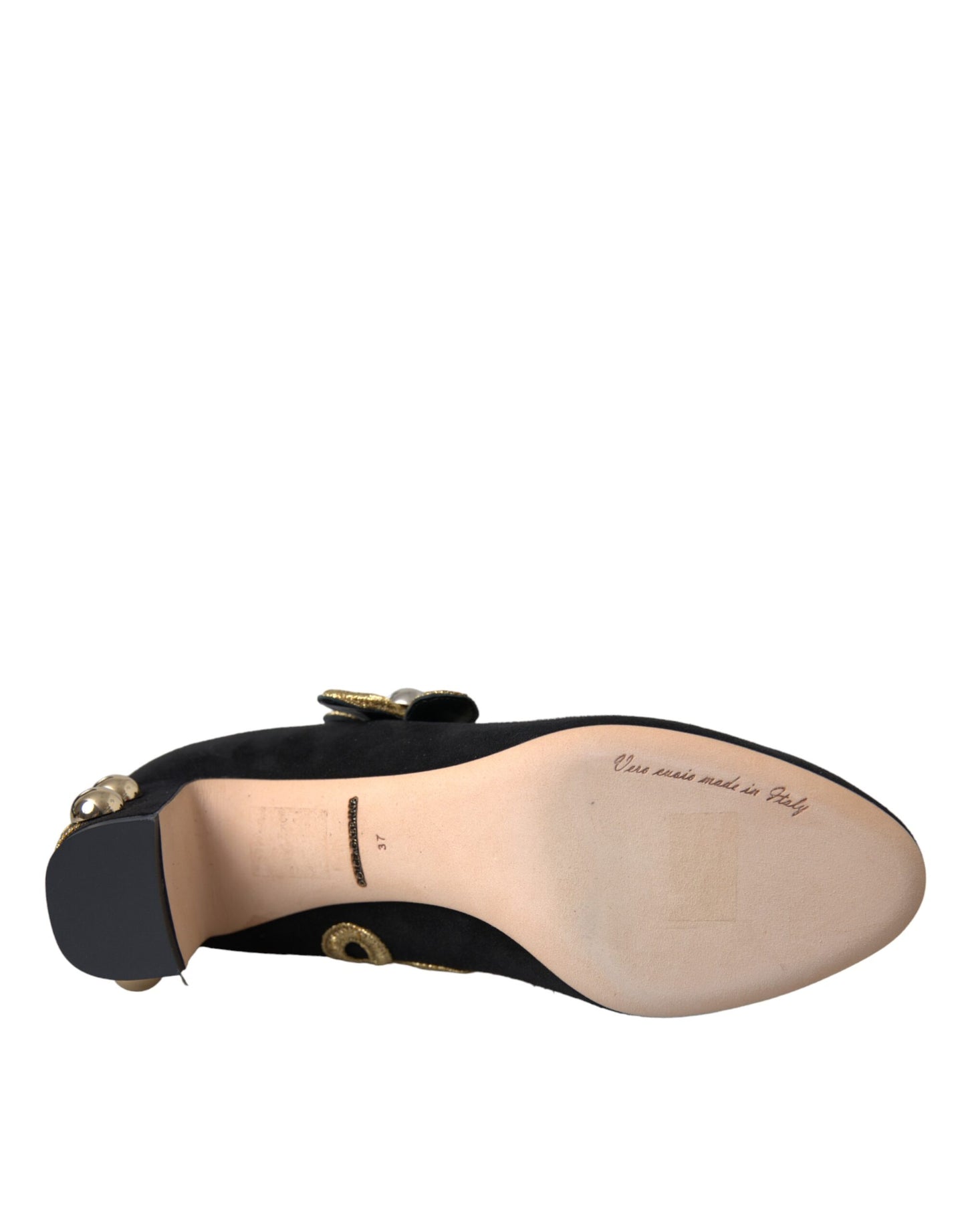 Туфлі-лодочки Dolce &amp; Gabbana Black Suede Gold Mary Janes Heels