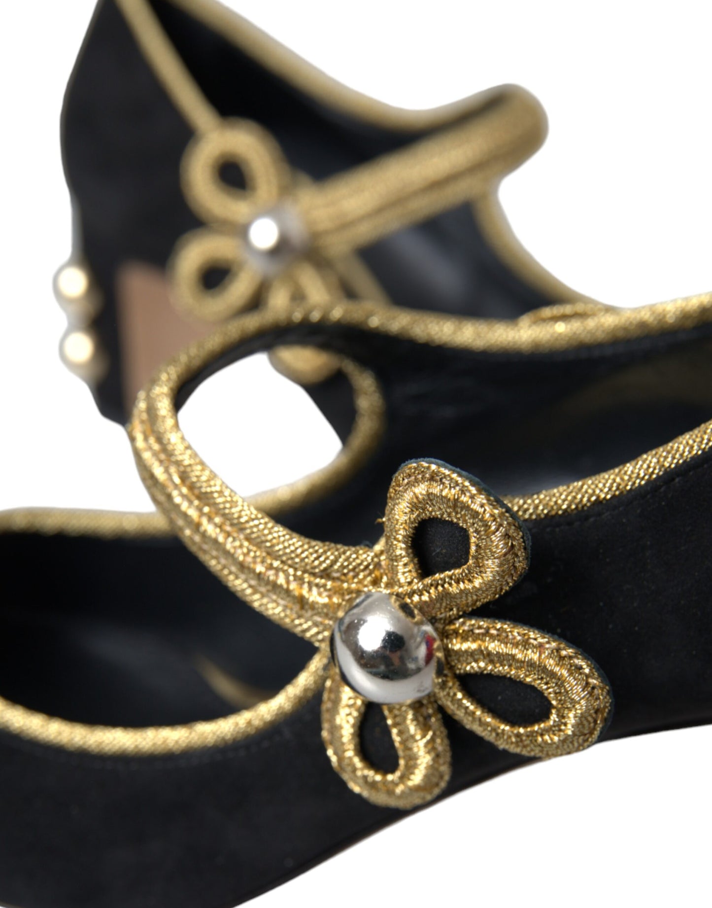 Туфлі-лодочки Dolce &amp; Gabbana Black Suede Gold Mary Janes Heels