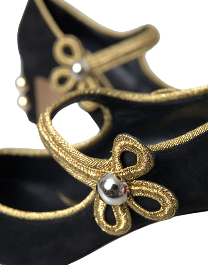 Туфлі-лодочки Dolce &amp; Gabbana Black Suede Gold Mary Janes Heels