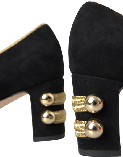 Туфлі-лодочки Dolce &amp; Gabbana Black Suede Gold Mary Janes Heels