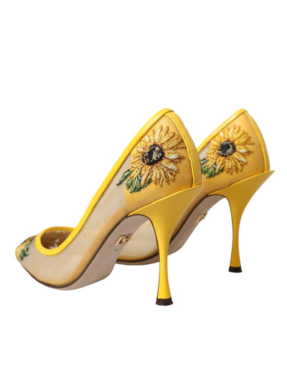 Туфлі-човники Dolce &amp; Gabbana Yellow Sunflower Mesh Heels