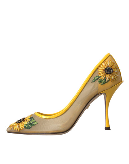 Туфлі-човники Dolce &amp; Gabbana Yellow Sunflower Mesh Heels