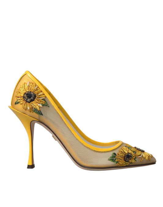 Туфлі-човники Dolce &amp; Gabbana Yellow Sunflower Mesh Heels