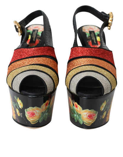Багатобарвні босоніжки на платформі з квітковим кристалом Dolce &amp; Gabbana