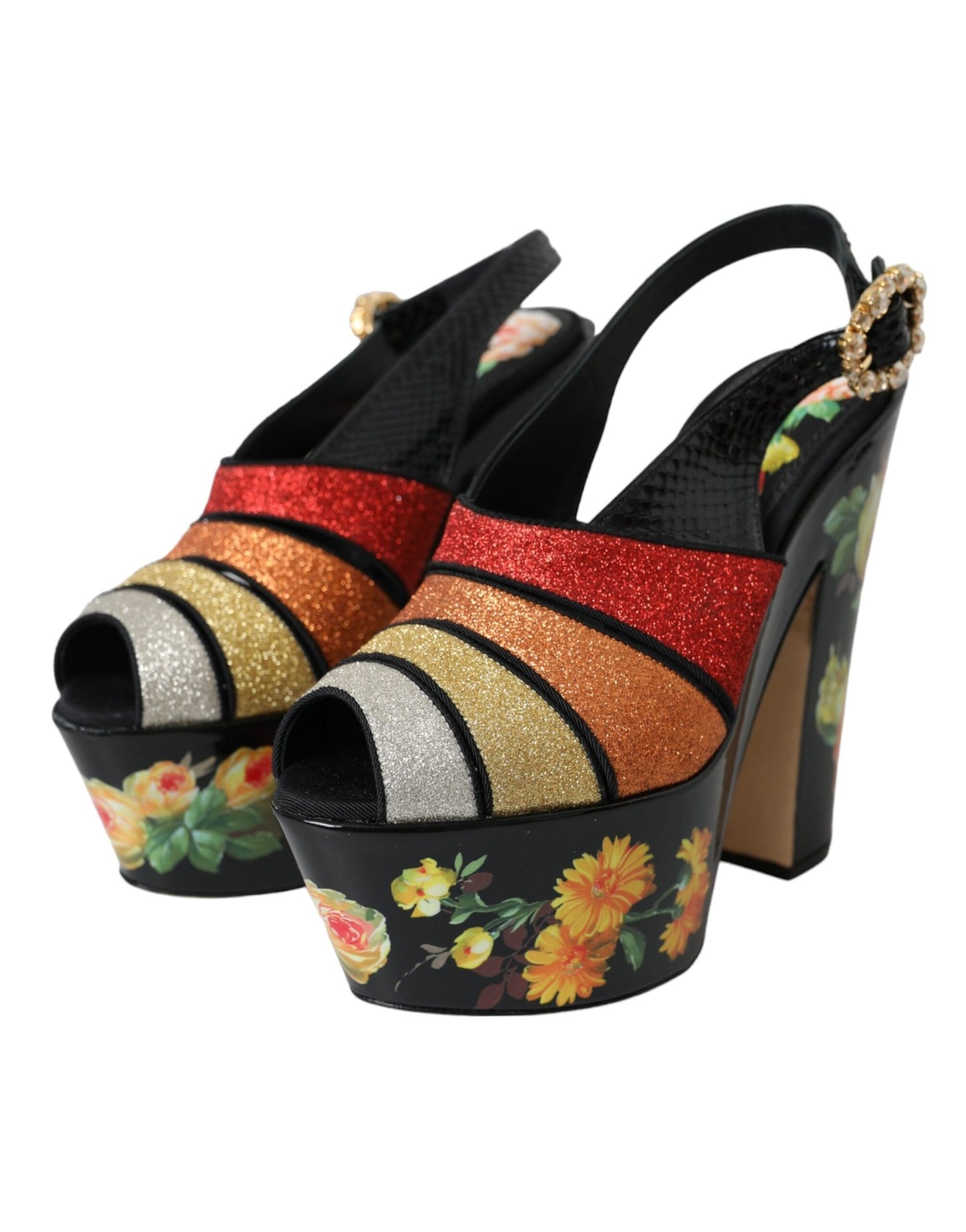 Багатобарвні босоніжки на платформі з квітковим кристалом Dolce &amp; Gabbana