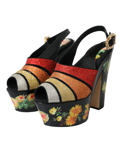 Багатобарвні босоніжки на платформі з квітковим кристалом Dolce &amp; Gabbana