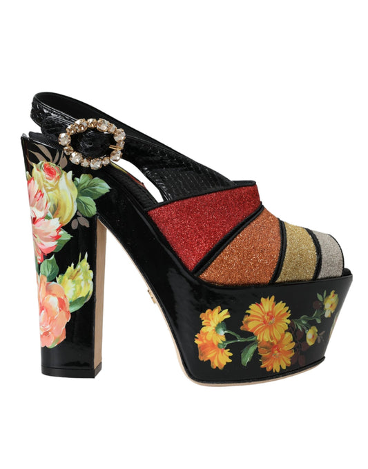 Багатобарвні босоніжки на платформі з квітковим кристалом Dolce &amp; Gabbana