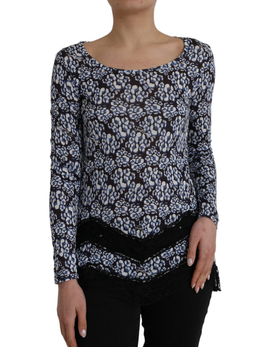 Нижня білизняна блуза Just Cavalli Blue з квітковим мереживом і довгими рукавами